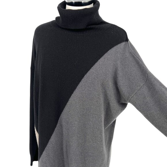Margaret OLeary Cashmere Turtleneck Sweater Dress Black Gray Size Medium - Picture 5 of 14